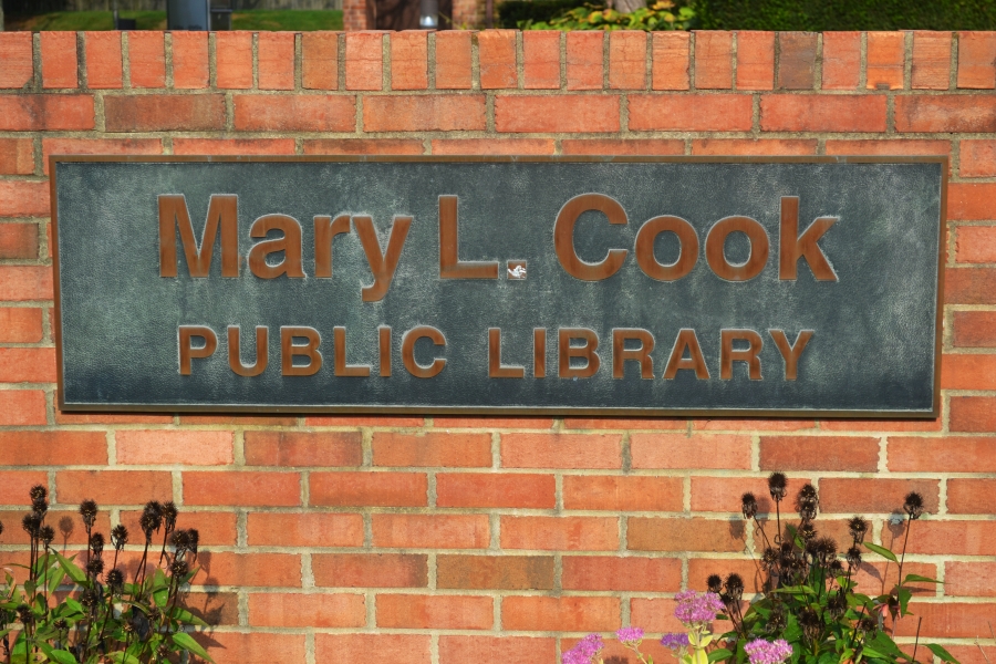 Mary L Cook Library street sign